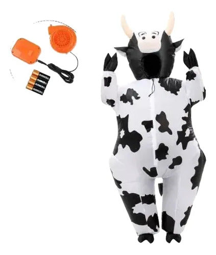 Disfraz Inflable Vaca Adulto Talle M Y L Con Inflador Animal Blanco Con Negro L