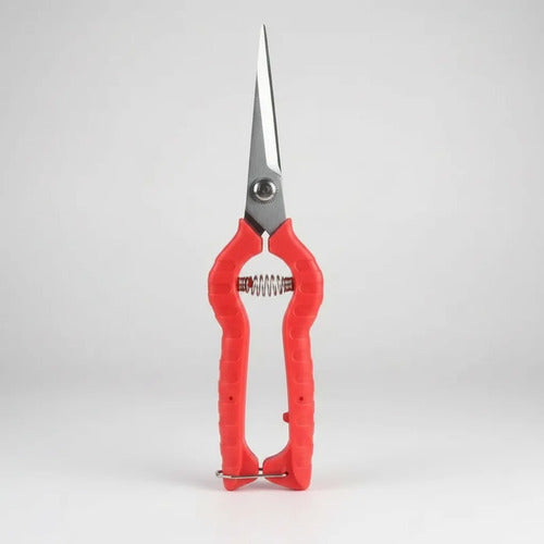 Tijera Podar Jardín Acero Inoxidable Resorte Hoja Recta 20cm Rojo