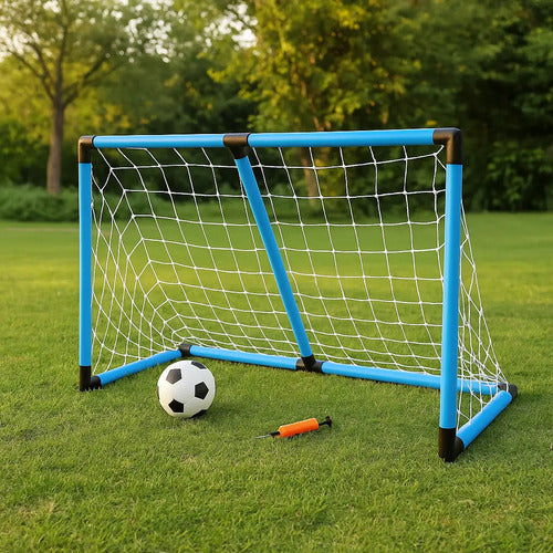 Arco De Futbol Niño Infantil Con Pelota Inflador 120x77x57cm Azul