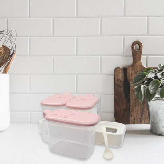 Especiero Condimentero X3 Frascos Con Cucharas Y Soporte