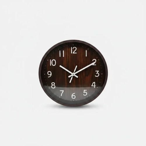 Reloj Analógico Pared Redondo Símil Madera 25cm Decorativo Marrón