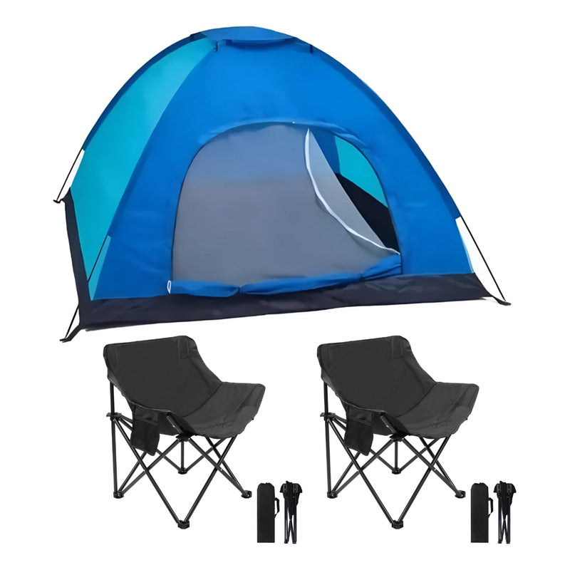 Carpa Camping 3 A 4 Personas + 2 Sillas Plegables Con Funda