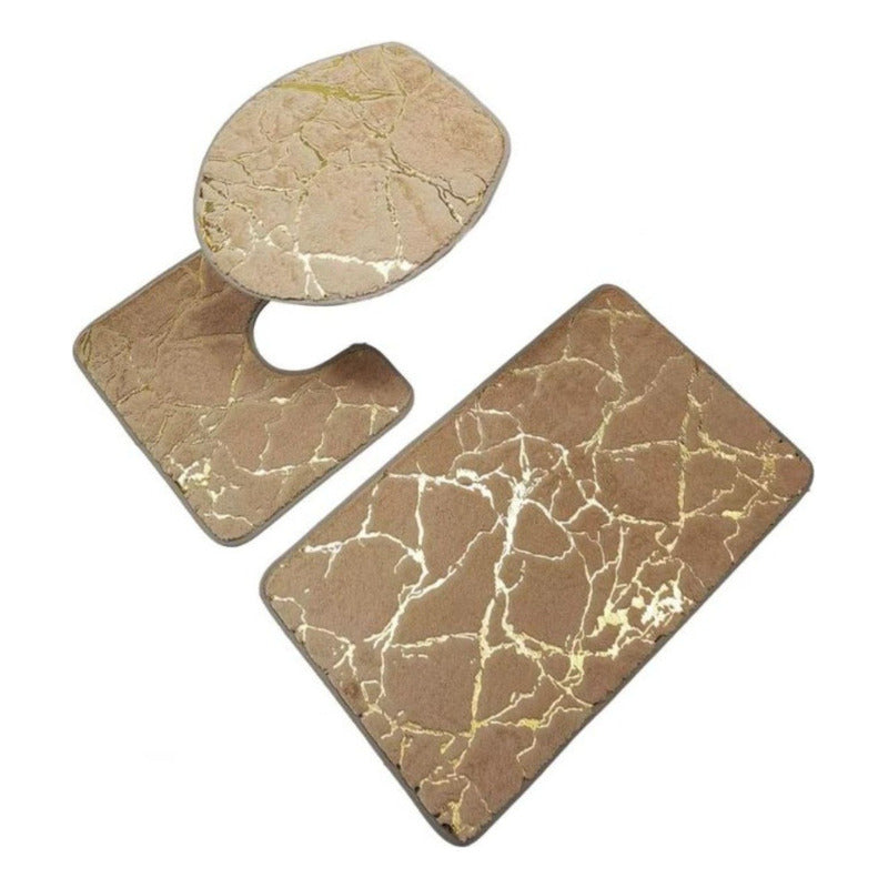 Set De Alfombras Y Cortina De Baño Diseño Marmol 4pcs.