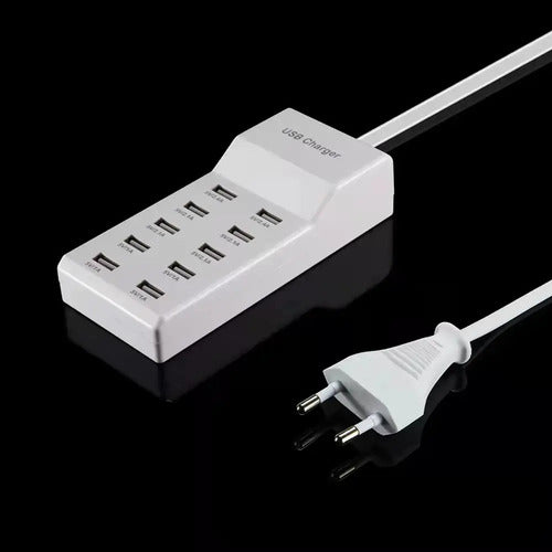 Zapatilla Cargador Usb Y Tipo C 10 Puertos Con Carga Rapida Blanco