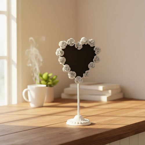 Adorno Pizarra Corazón Metal Decorativo 30cm Sobremesa Blanco