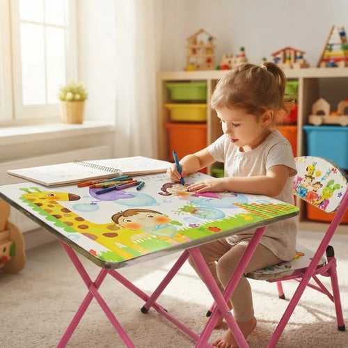 Set Mesa Silla Infantil Plegable Ajustable Diseño 60x40cm Rosa