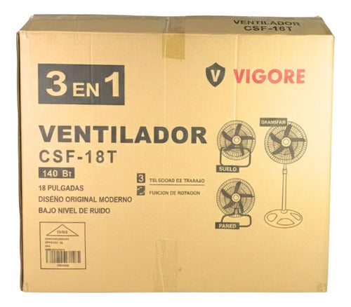Ventilador Pie Mesa Pared 3 En 1 Aspas Metal 50cm 55w 220v 50 Cm 50 - 60 Hz Negro Mate Gris Metalizado / Aluminio Metal Aluminio Reforzado 5