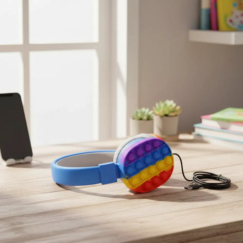 Auriculares Bluetooth Diseño Pop It Con Usb Tf Fm Micrófono Azul