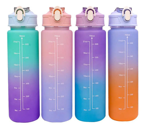 Botella Hidratacion Deportiva Motivacional Gimnasios 750 Mls Multicolor