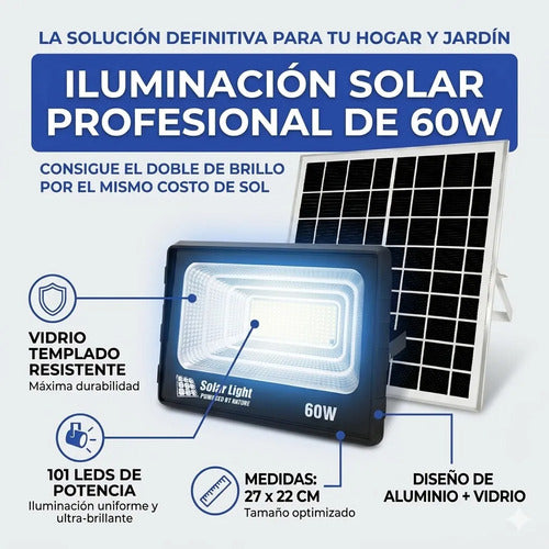Pack X2 Foco Solar Reflector Led Exterior 60w Con Control Negro Blanco Frío