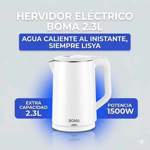 Pava Jarra Electrica 2.3l Doble Capa Corte Automatico Mate Celeste