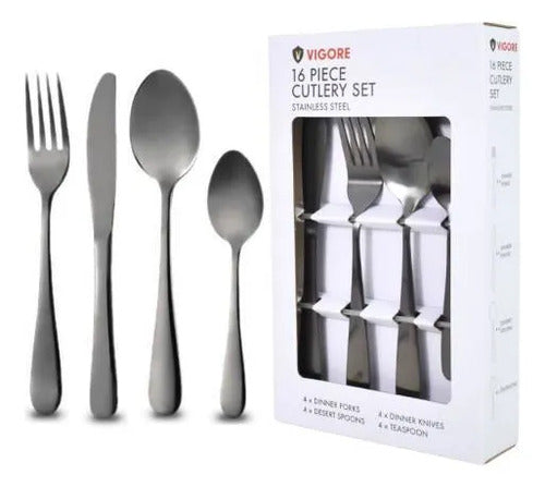 Set/pack/kit Juego Cubiertos Acero Inoxidable 16 Piezas Mesa Gris