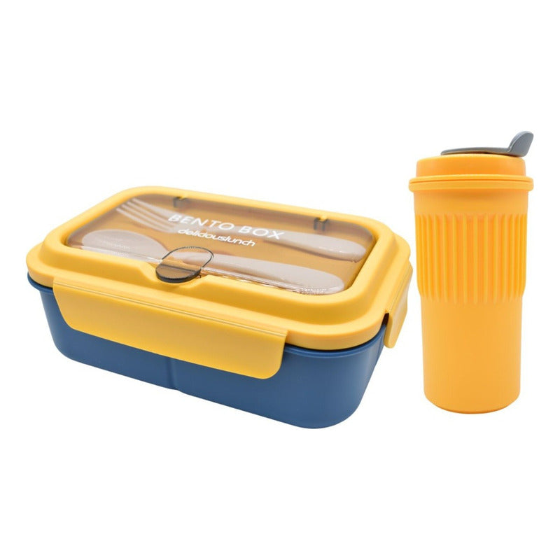 Lonchera Vianda Con Vaso Y Cubiertos De Plastico 1200ml