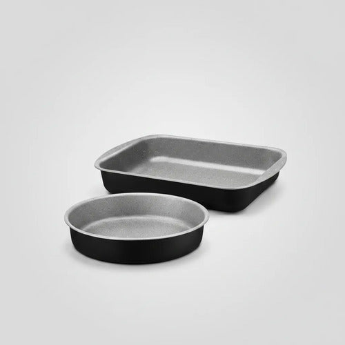 Pack Set Juego Asadera Horno Antiadherentes 2 Piezas Redonda Negro