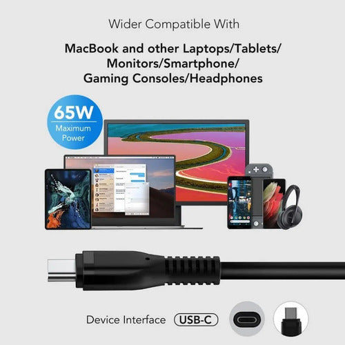 Cargador Para Notebook Laptop Pc 65w Usb C Negro