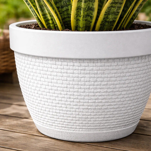 Maceta Plastica Texturizada 31x23cm Jardin Redonda Hogar Blanco