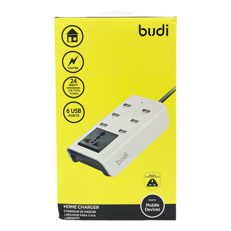 Cargador Tipo Zapatilla De Pared 6 Usb + Enchufe Electrico