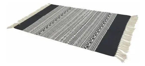 Alfombra Bohemia Geométrica Algodón Flecos 90x150cm 150 M 90 M Aleatorio