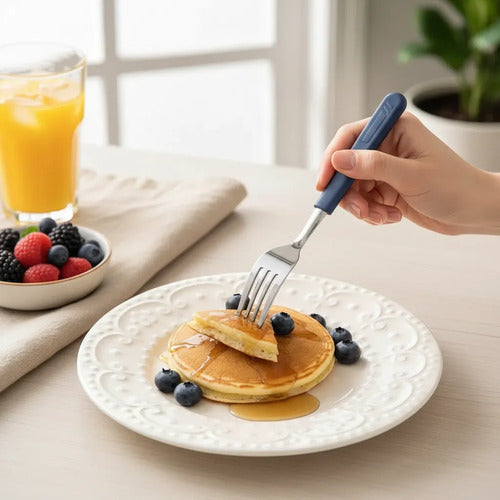 Set Tenedores Mesa Mango Azul Pack X12 Acero Inoxidable