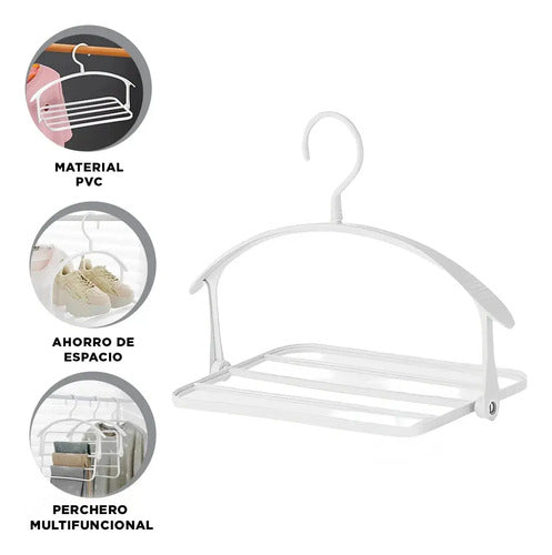 Percha Plastica Organizador Ropa Plegable 5 Espacios Blanca