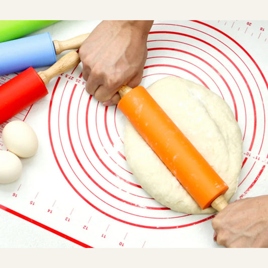 Rodillo Palote Para Amasar De Madera Y Silicona 30x17x4.3cm