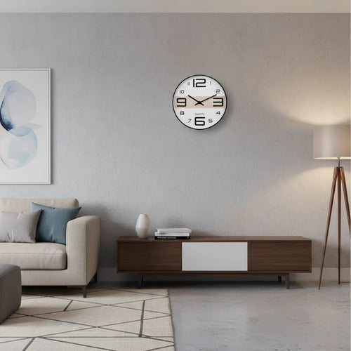 Reloj Pared Redondo Analogico 30cm Quartz Oficina Hogar Negro Blanco