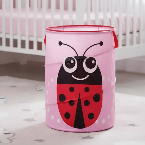 Canasto Cesto Infantil Plegable Tela Organizador 40x36cm Rosa