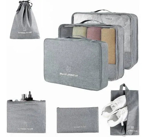 Set Pack Organizadores Viaje 7 Piezas Valija Ropa Bolsas Gris
