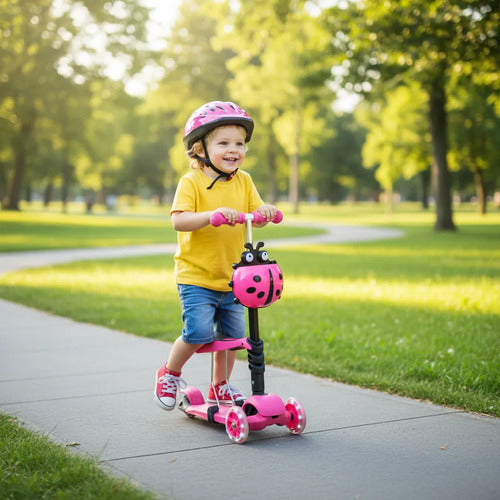 Scooter Tripatín Infantil Desmontable 2 En 1 Asiento Luces Rosa
