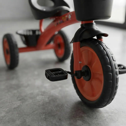 Triciclo Infantil 3 Ruedas Pedales 2 Canastos Acero 66cm Rojo
