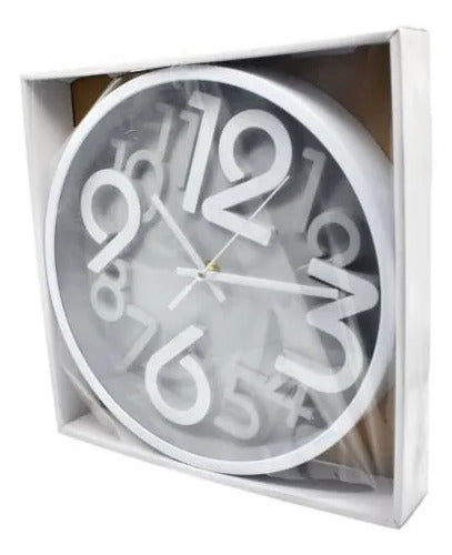 Reloj Pared Redondo Analogico Numeros 3d 25cm Negro Gris Gris