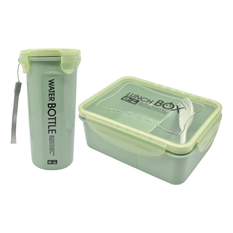 Lonchera Vianda Con Tenedor Y Vaso Plastico Varios Colores