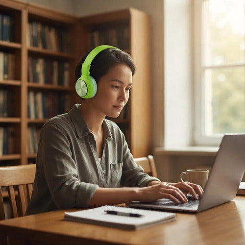 Auriculares Bluetooth Plegables Radio Fm Microsd Inalambrico Verde
