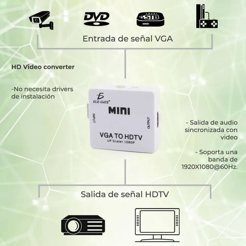 Adaptador Vga A Hdmi Con Audio Y Video Para Pc, Para Conectar Laptop A Tv