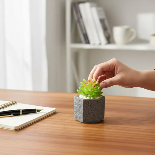 Planta Artificial Maceta Cerámica Decorativa 10cm Verde