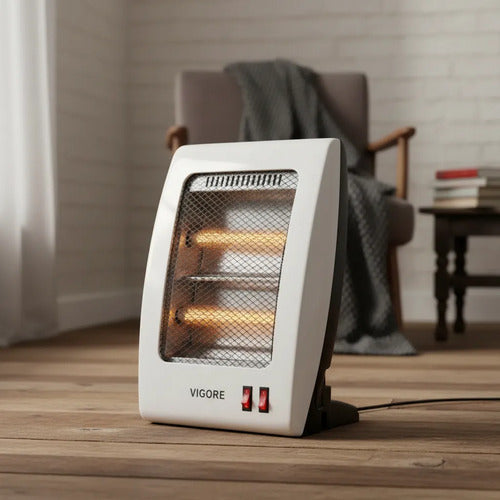 Estufa Electrica Cuarzo Calefactor Portatil 2 Niveles 800 W Blanco
