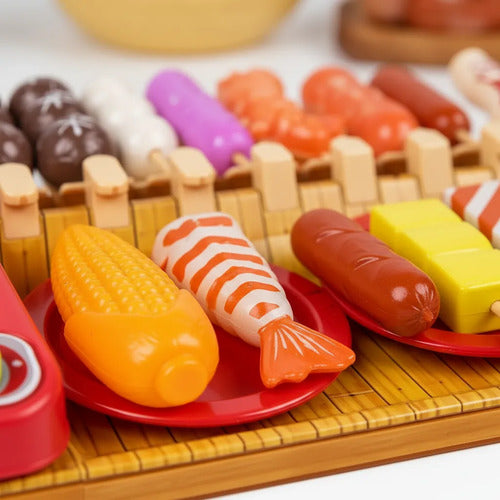 Set Parrilla Infantil De Juguete Luz Sonido Con Accesorios Rojo