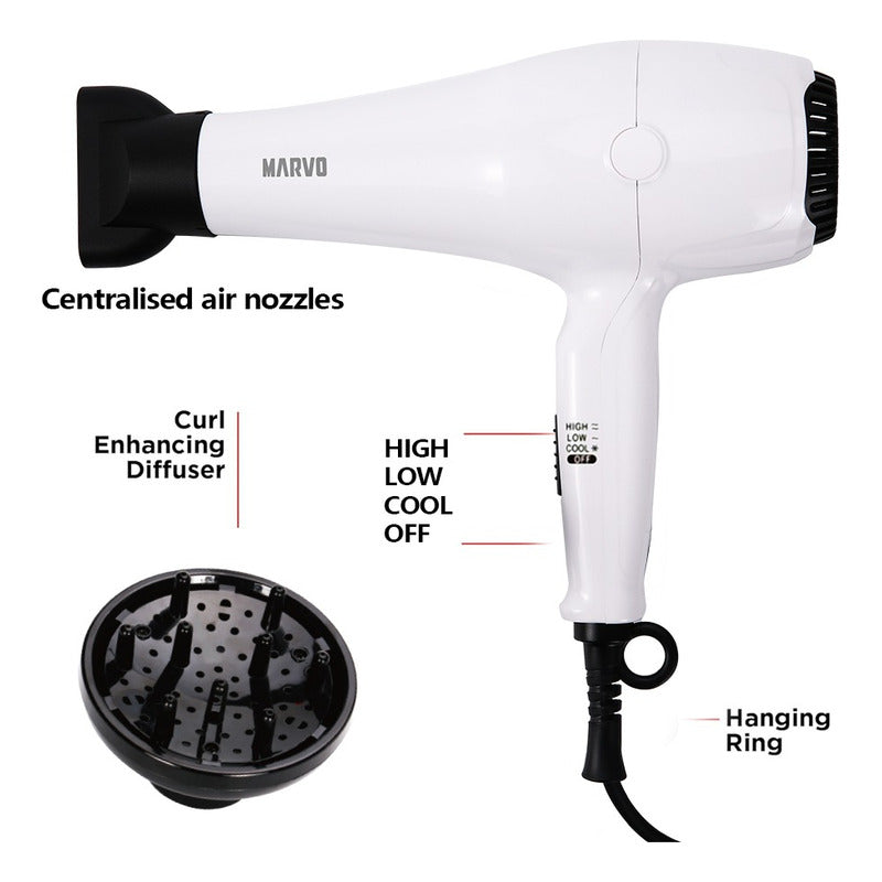 Secador De Pelo 1800w Con Difusor Color Blanco