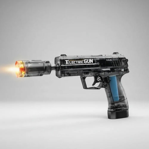 Pistola De Agua Recargable Led Sonido Eléctrica Accesorios Negro Transparente.