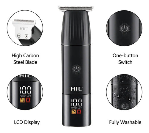 Cortadora De Pelo Htc Inalámbrica, Con Display Y Cabezales Lavables Negro