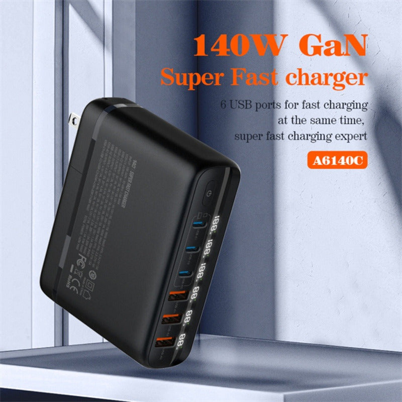 Cargador 140w Gan Notebook Pc Carga Rapida Usb + Usb Tipo C