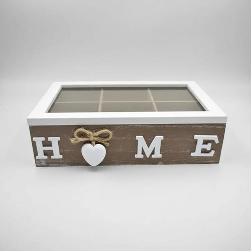 Caja Organizador Madera Sobres Té 6 Compartimentos 24x15cm Marrón Oscuro