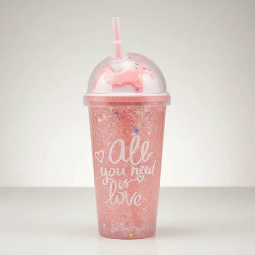 Vaso Acrílico Doble Pared Sorbito 450ml Helado Rosa Rosa
