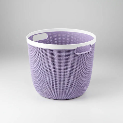 Canasto Cesto Plástico Labrado Multiuso Asa 19cm Organizador Lila