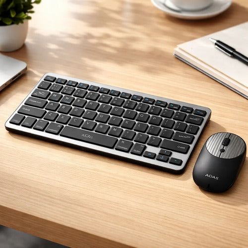 Combo Teclado Mouse Inalambrico Bluetooth Pc Windows Mac Os Plateado Negro