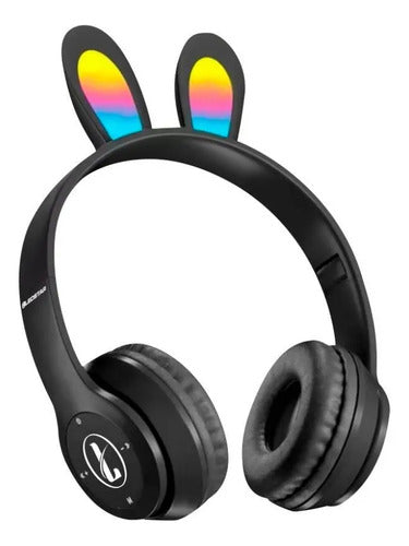 Auricular Infantil Bluetooth Rabbit Tf Mic Vincha Ajustable Negro