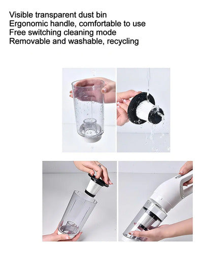 Aspiradora Portátil Inalámbrica 2 En 1 Recargable Con Filtro Hogar Auto Con Accesorios Blanco