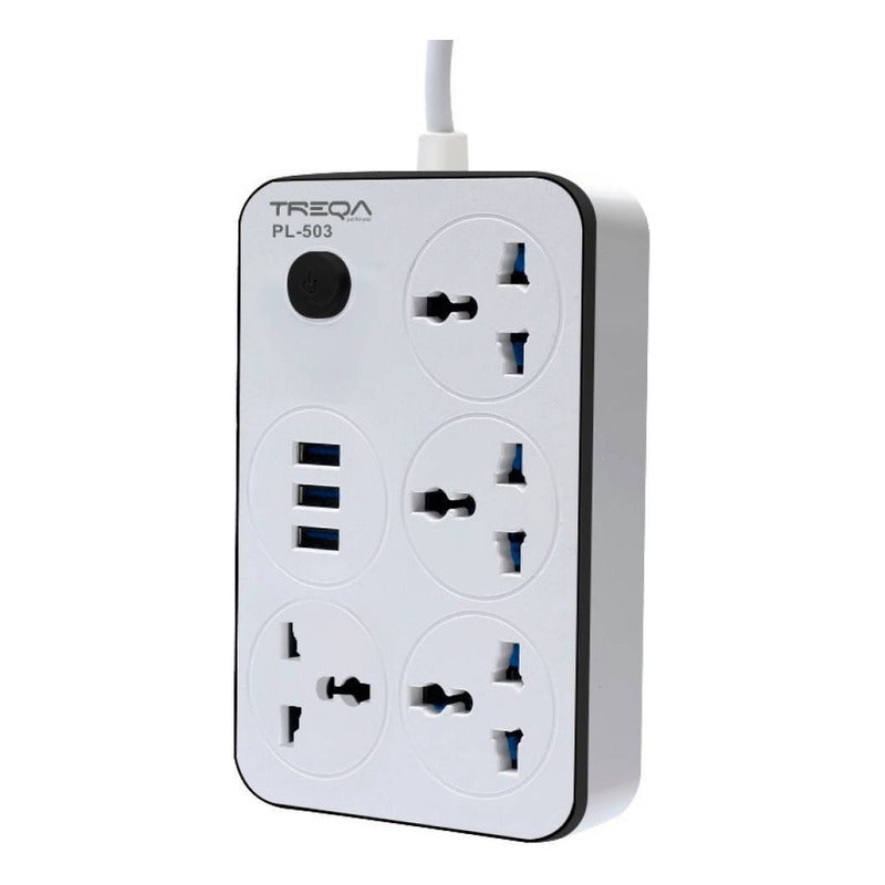 Zapatilla Con 3 Usb + 4 Conectores Alargue 2 Metros Cable