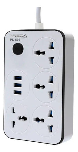 Zapatilla Alargue 2 Metros Cable 4 Conectores + 3 Usb Blanco C/ Negro