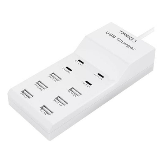 Zapatilla Cargador Usb Y Tipo C 10 Puertos Con Carga Rapida